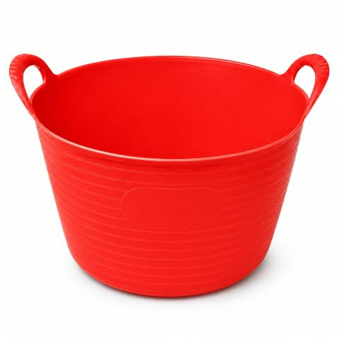 Heavy Duty Plastic Flexi Tub Home Garden Flexible Storage Bucket Laundry Toys Kitchen Bucket, Rubble Container, 2-Handled Recycled Tub (Red, 15L)