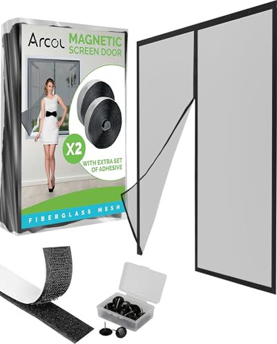 ARCOL Fliegengitter Fenster Magnet 130x160 cm aus Fiberglas – Schluss mit Mücken in 3 Min, Ultrafeines Insektennetz, Automatischer Verschluss mit Magneten & Gewichten, Extrabreites Klettband (Schwarz)