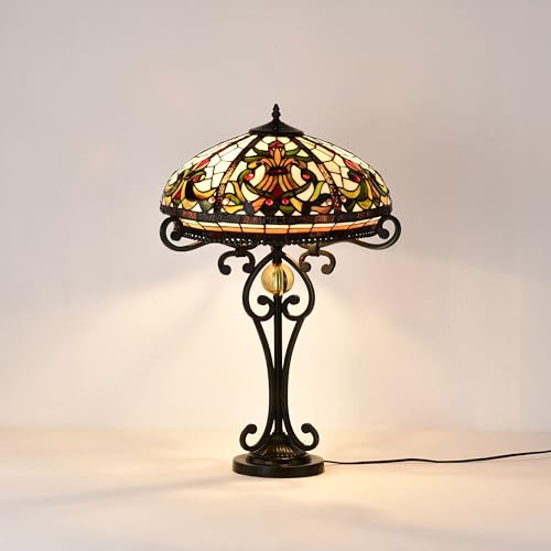 BELOFAY Tiffany Table Lamps, Stained Glass Handmade Tiffany Vintage Bedside Table Lamps for Living Room, Bedroom, and Lounge 16 Inches Wide, 30 Inches Height (Real Tiffany Stained Glass)
