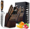 15-Piece Knife Sets for Kitchen, Hammered Desgin Knife Set with Block and Sharpener, High Carbon Stainless Steel Chef Knives with Triple Rivet Handle, Ultra Sharp