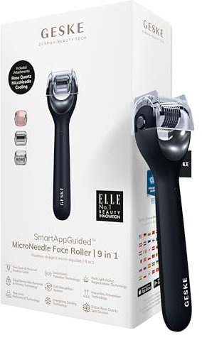 GESKE | SmartAppGuided™ MicroNeedle Face Roller | 9 in 1 | mit Rosenquartz | Microneedling | Professionelles Mikroneedlinggerät | Needleroller | Beauty Roller Gesicht | Mikroneedlingroller