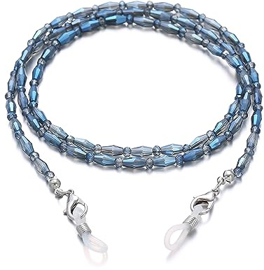 ERNAULO Glasses Chain for Women Eye Glasses Holders Around Neck Crystal Beaded Eyeglasses Strap Eyeglass Chain for Women EC-Glass-Rhombus-Blue