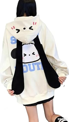 grhaat Kawaii huvtröja dragkedja Harajuku valp långt öra ledig lös tröja med huva Cutecore Y2k grafiska pullover