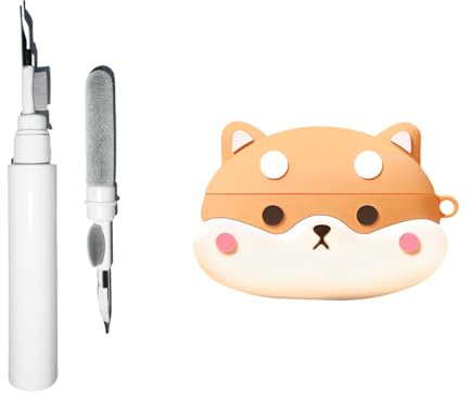 [3 in 1]Silicone Case Compatible with JBL Wave 200TWS/Wave Beam with Keychain, Cute Anime Dog Portable Scratch Shock Earbuds Case with Cleaning Kit
