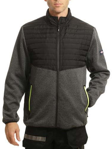 Lee Cooper Workwear LCJKT460 Giacca da Lavoro Imbottita in Pile con Zip Intera da Uomo,Nero/Grigio Marna,XL