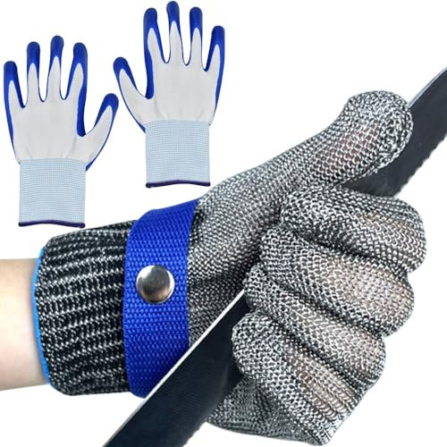 Favengo Schnittschutzhandschuhe Edelstahl,Schnittschutzhandschuhe Metzger,Gartenhandschuhe Schnittschutz,Schnittfester Handschuh,Schnittfester Handschuh Küche inklusive Nylon Handschuh