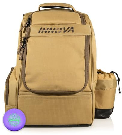 Innova Adventure Pack Disc Golf Backpack – Holds 25 Discs – Includes Mini, Disc Golf Bag (Sand/Coffee)