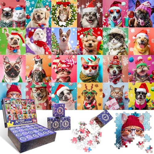Adventskalender 2024 Puzzle, 24 Boxen 1008 Teile Familienurlaub Puzzles Countdown bis Weihnachten, Hausdekoration, Weihnachtsgeschenke für Kinder, Teenager, Erwachsene