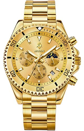 MUNIN LUKSUS Reloj Hombre Dorado - Diseño Elegante en Acero Inoxidable, Cronógrafo de Estilo Moderno, Reloj Masculino Sofisticado