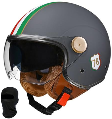 Beyswage 3/4 Rollerhelm Retro Motorrad Helm Jethelm Mit Doppelbrille Komfortfutter Chopper Helm Mit ECE Zulassung Motorradhelm Halbschale Für Erwachsener Herren Damen Vintage Motorradhelm