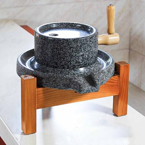 XDAWQP Manual Coffee Grinders Stone Mill Stone Mill Grinder with Wooden Stand, Dry/Wet Grain Mill Barley Peanuts Oatmeal Sesame Seeds Paste Mill, Handmade Traditional Old Mill/Pulverizer,Large