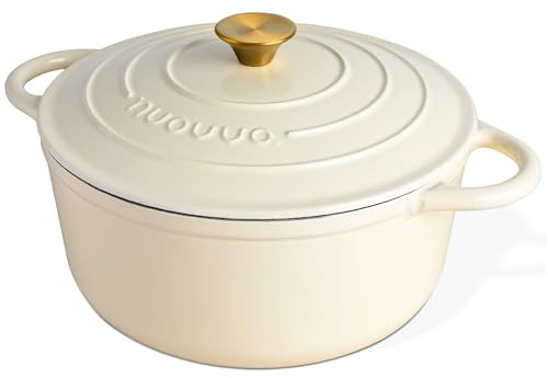 Nuovva Enamelled Cast Iron Dutch Oven Pot with Lid-6.4 Quart Non Stick Casserole Pot-Heavy Duty & Oven Safe up to 500° for Bread Baking, Braising, Stews, Roasting - 28cm Cream