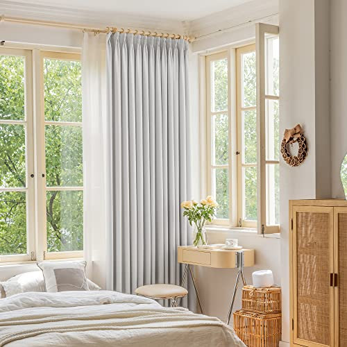 Cortinas plisadas con aislamiento térmico de 213 cm de ancho, para oscurecer la habitación, cortina de puerta de patio con alzapaños para barra transversal, 84 pulgadas de largo, blanco grisáceo