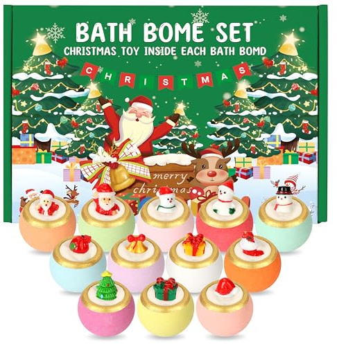 MOMOSTAR 12pcs Badebomben Kinder, Badekugeln Kinder mit Überraschung Spielzeug, Weihnachten Badebomben Geschenke für ab 3 Jahren Mädchen Jungen, Weihnachten Adventskalender Kinders