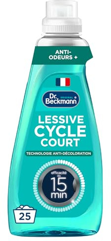 Dr. Beckmann – Lessive Liquide Cycle Court – Anti-Odeurs+ – Lavage rapide en 15 minutes – Fraîcheur longue durée – Technologie anti-décoloration – Fabriquée en France – 25 lavages