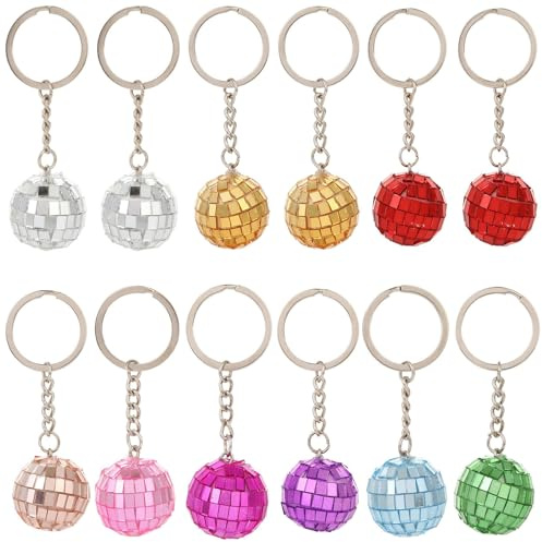 Sikweny 12 Pezzi Palla Da Discoteca Porta Chiavi per Chiavi Bomboniere Laurea Portachiavi Vetro Discoteca Palla Anni '70 Sfera Mini Piccole Bomboniere per Specchiata Mirror Ball Feste Halloween Natale