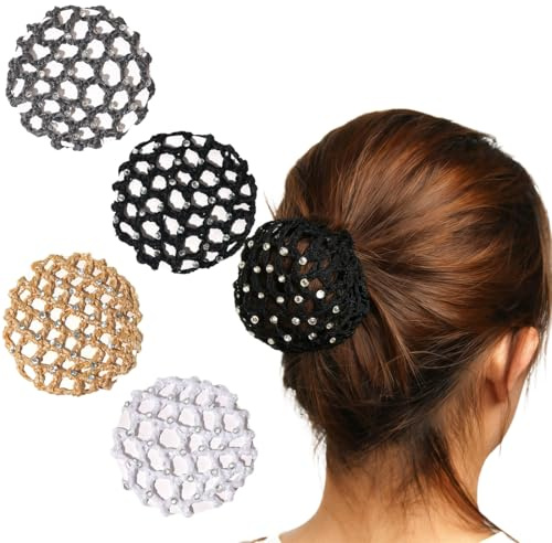 JYNXOR Redecillas para el Pelo con Lentejuelas - 4 Unidades - Para Niñas y Gimnasia Rítmica - Elásticas y Decorativas - Incluye Motivos de Lunares
