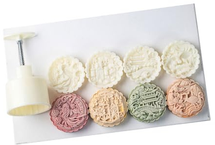 YROHGKPN Molde para tartas de luna con 4 sellos, molde tradicional chino para hornear de plástico ABS de calidad alimentaria moldes de prensa para tartas