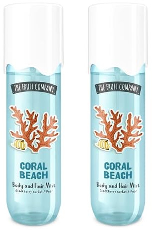 THE FRUIT COMPANY - Body & Hair Mist Travel Size Pack 2 x 90 ml – Bruma Perfumada para Cuerpo y Cabello – Sin Purpurina – Fragancias Frutales y Dulces – Refrescante e Hidratante (CORAL BEACH)