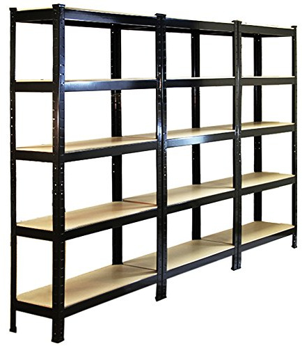 Monster Racking Scaffale da Garage ad Incastro T-Rax Scaffali per Garage Scaffalature Officina in Acciaio e MDF Senza Bulloni Mensole per Garage - Nero - 75cm x 30cm - 3 Pezzi