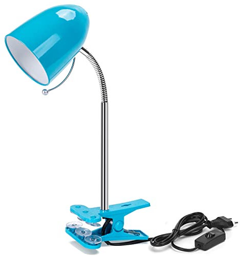Aigostar Lampara Escritorio con Pinza Retro E27, Flexo Escritorio sin Bombilla, Luz Lectura con Clip con Cable de 153 cm, Cuello Flexible, Azul (Máx. 240V)