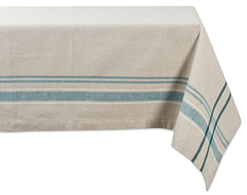 DII French Stripe Tabletop Collection Farmhouse Style Dining Table Linen Tablecloth, 60x84, Taupe/Teal