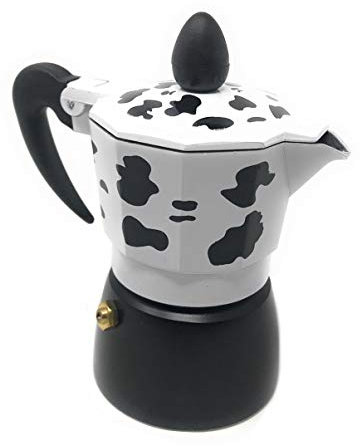 Vetrineinrete® Caffettiera effetto mucca moka 1 2 3 o 6 tazze macchina del caffè in alluminio per espresso idea regalo 61032 (3 tazze)