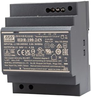 Mean Well HDR-100-24N - Fuente de alimentación para carril DIN (24 V/CC, 4,2 A, 100,8 W)