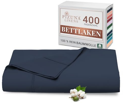 Pizuna 400 Fadenzahl Baumwolle bettlaken 230x280cm Dunkelblau,100% Langstapelige Baumwolle betttuch Weiche mako Satin, bettlaken ohne Gummizug (100% Dunkelblau Baumwolle betttuch 230 x 280 cm)