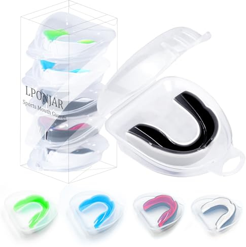 LPONJAR Lot de 5 protège-dents athlétiques pour enfants, adolescents, avec étui pour football, crosse, basket-ball, taekwondo, boxe, MMA, rugby, karaté, lutte