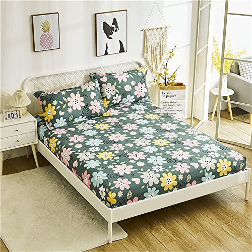 Morbuy Spannbettlaken Muster Spannbetttuch Weiche Baumwolle Boxspringbett Bettlaken Geeignet für Matratzen Boxspringbett Bis 25cm Höhe (120x200cm,Pinke Blume)