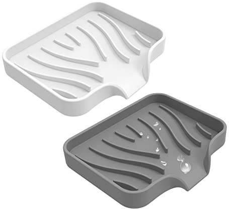 Jabonera de silicona, 2 unidades, soporte para jabón con desagüe, diseño antideslizante, jaboneras de viaje, soporte para jabonera, soporte para baño y cocina, contador (blanco, gris)