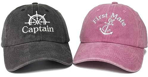Enodtter Embroidered Captain First Mate Hats for Men Women, Nautical Marine Sailor Gift, Black Pink Skipper Boating Baseball Caps