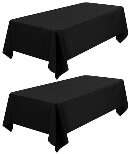 2 Stück Tischdecke Schwarze 153 x 260 cm, Rechteckige 6 FT Tischdecke, Flecken- und Knitterfreie Waschbare Tischdecke aus Polyestergewebe für Hochzeiten, Feiern, Veranstaltungen und Restaurants