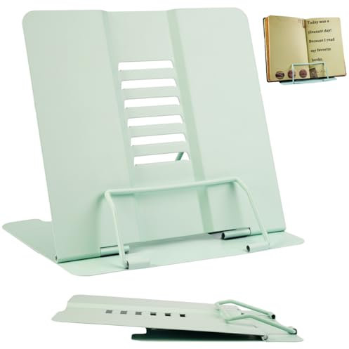 Leggio in Metallo per Libro, Leggio da Tavolo per Libri con 6 Altezze Regolabile, Supporto Libri per Bambini Leggere, Pieghevole Porta Libri per Ufficio, Scuola, Biblioteca, Casa (Verde)