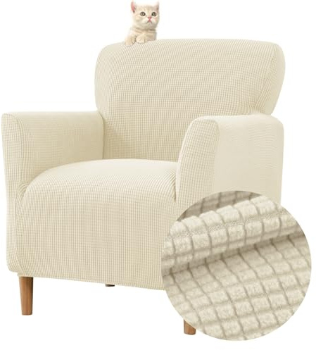 Highdi Copripoltrona Elasticizzato, Jacquard Club Poltrona Copridivano 1 posto con Braccioli, Cocktail Universale Morbido Fodera per Poltrona, Imovibile Lavabile per Hotel Salotto (Beige)