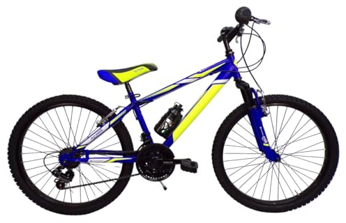 Cicli Tessari - bicicletta bambino bici 24'' mtb mountain bike per eta' 8,9,10,11 anni (blu/giallo)