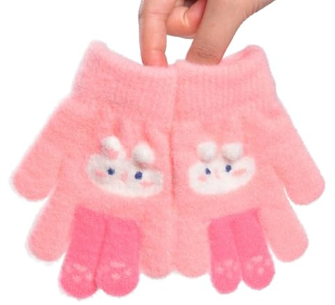 Doukesh Gants Enfant Hiver Gant Chaud Enfant 2-6 Ans Gants Tricotés Élastique et Confortable pour Garçons et Filles Cadeaux Noel (Rose)