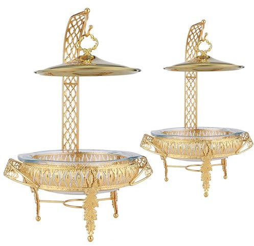 Set da buffet caldo - vassoio da buffet con coperchio sospeso, server a buffet e riscaldamento, attrezzatura per container per alimenti da tavolo, stufa a soffitto (Size:2.0L, colore: oro)