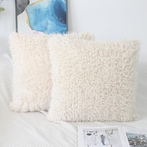 OYIMUA Kissenbezug 45x45 Beige 2er Set Flauschig Plüsch Deko Kissenbezüge Quadratisch Kissenhülle Kuschelkissen Felloptik Luxus Sofakissen Weich Fellkissen Deko Aesthetic Couchkissen