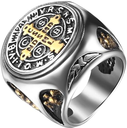 JewelryWe Ring för män i rostfritt stål, vintage, S:t Benedikt, exorcism, skydd mot demoner, spökjägare, CSBP