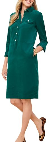 LifeShe Women Casual Shirt Dress Solid Color Button Down Shift Cord Dress with Pocket