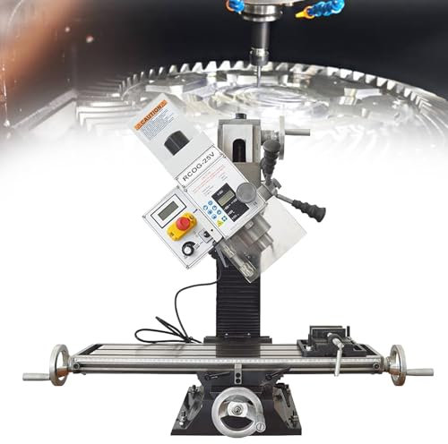 Milling and Drilling Machine Lathe, R8 Spindle Taper Milling Drilling Machine with 1100W Brushless Motor 50-2250rpm for Metal, Wood and Plastic Processing Home DIY