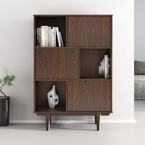 IDIMEX Highboard Simona mit 3 Türen, Nussbaum Farben – Wohnzimmer Kommode mit Regal und Türen für geschlossenen Stauraum Vintage Highboard Wohnzimmerschrank Modern Retro Schrank Design