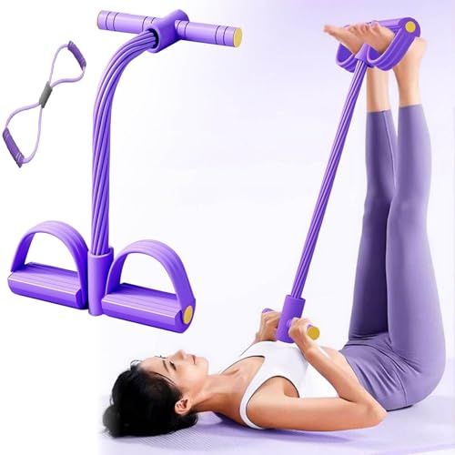 21 Bandas de Resistencia para Fitness, 4 Tubos con Pedal para Tobillos, Equipo Multifuncional para Abdominales, para estiramientos de Abdomen, Cintura, Entrenamiento para moldear el Cuerpo (Morado)