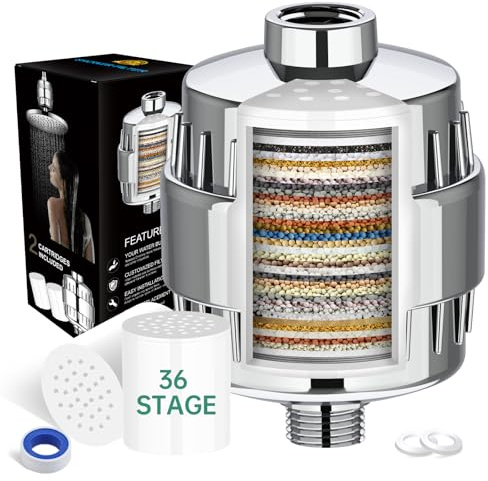 Buenotec 36 Stadi Filtro per Doccia - Filtro Anticalcare Doccia con 2 Cartuccia di Ricambio, Filtro Acqua Doccia pour Rimuove i Metalli Pesanti di Calcare e Cloro e Altri Depositi in Acqua Dura