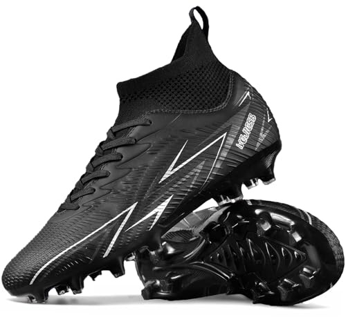 WOWEI Fotbollsskor herr pojkar High Top Spike Cleats professionella fotbollsskor barn sport utomhus atletiska träningsskor fotbollsskor sportskor tävling, svart, 37 EU