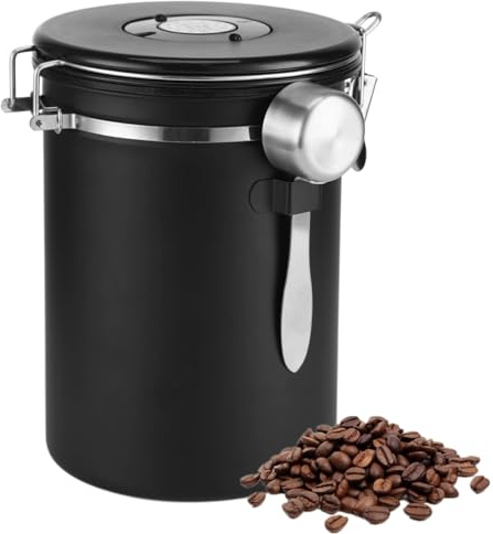 Calolin Airtight Coffee Canister, 2.8 L Stainless Steel Coffee Bean Storage Container, Kitchen Food Canister with One Way Valve, Date Tracker, and Scoop, Storage Container for Beans, Tea, Sugar