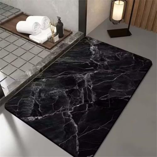 Alfombra Baño Diatomita de Piedra, Super Absorbente, Secado Rápido, Antideslizante, Alfombrilla baño Ducha Moderna, Lavable, Fina Stone Bath Mat para Bañera Entrada y Cocina, Rug Negro 60x90cm 3-105