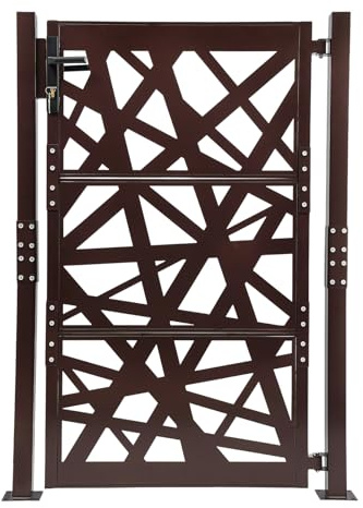 Cancello d'ingresso da giardino in metallo, cancello da giardino, in acciaio, palo da giardino, 105 x 150 cm, flangia per pali da 6 cm, moderna, per ingresso in giardino, terrazza (marrone)